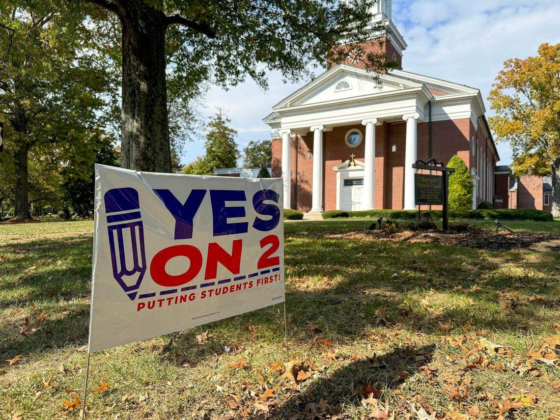 Signs in support of Amendment 2 at Holy Spirit Catholic Church. Friday, October 25, 2024