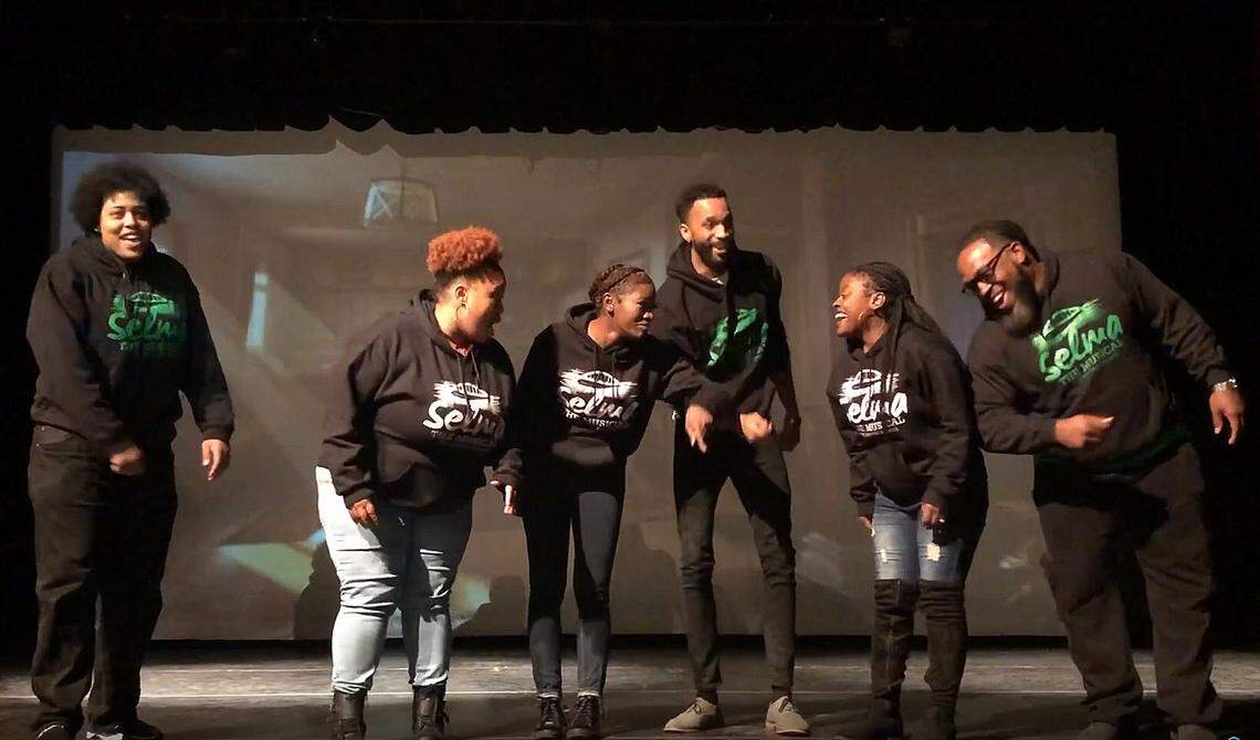 The cast of “Selma the Musical: The Untold Stories” performs a song during a recent rehearsal. The musical will share untold stories about Bloody Sunday, the march led by the Rev. Martin Luther King Jr. from Selma, Alabama to Montgomery.&nbsp;