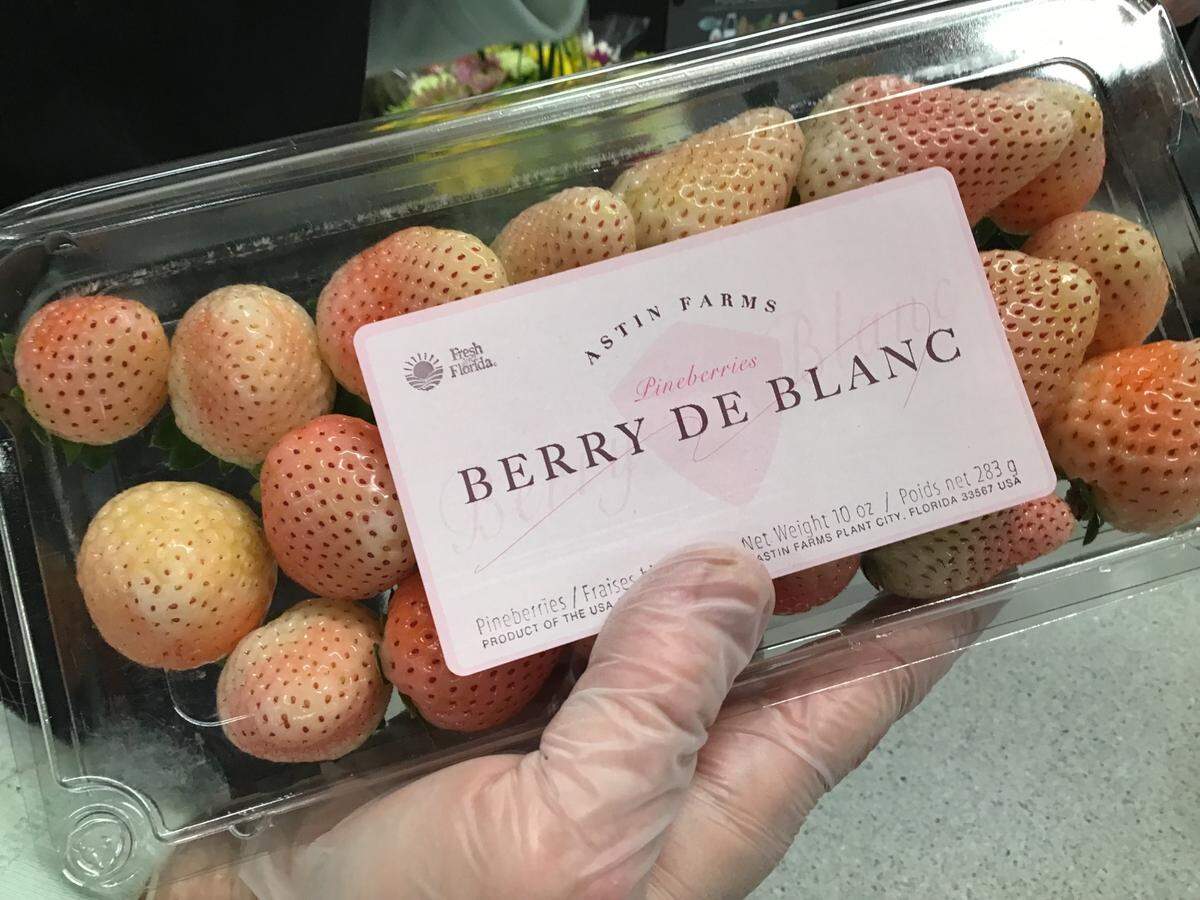 The produce section in Publix offers Pineberries, a white strawberry grown in Florida that has a bit of a pineapple flavor.
