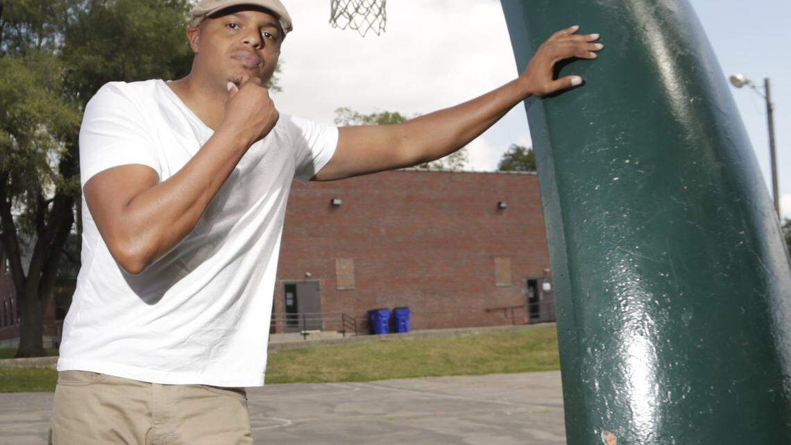 Devine Carama, local hip hop artist at Charles Young Park in Lexington, Ky., on Sept. 22, 2015. Carama has just released a new album, A Vintage Love Supreme. Photo by Pablo Alcala | Staff