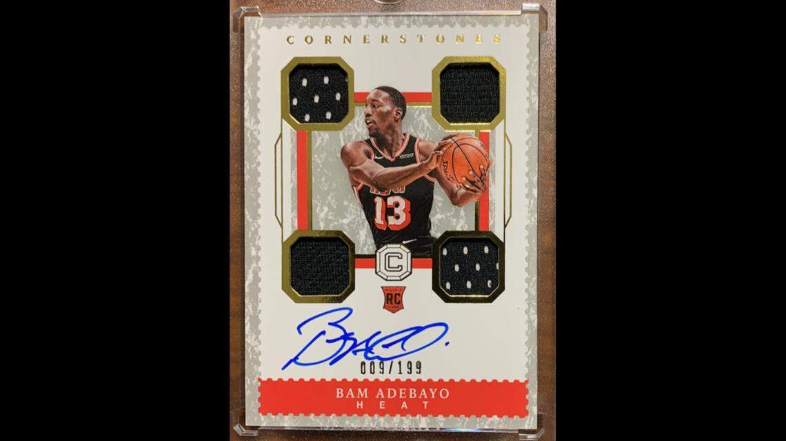 A rookie card featuring Bam Adebayo’s autograph and four jersey patches from one of his Miami Heat uniforms.