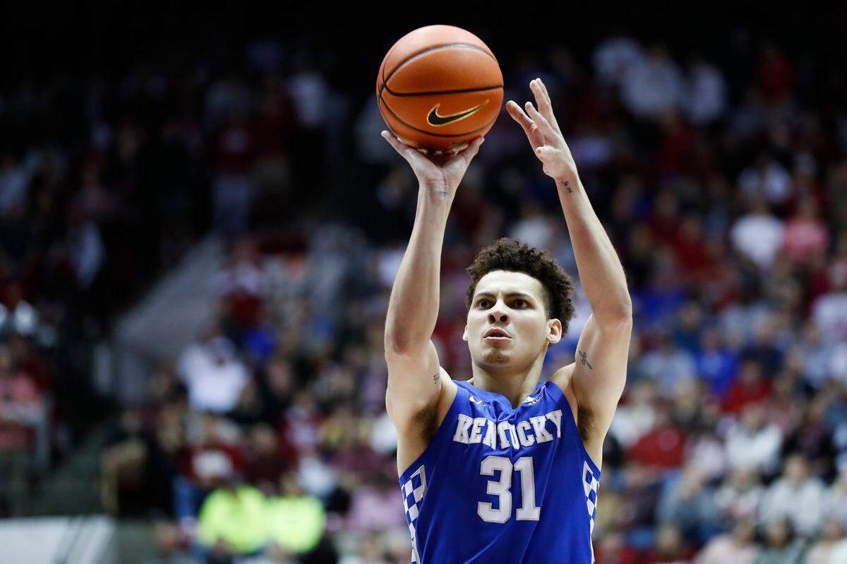 Kellan Grady, shown during Kentucky’s game against Alabama on Feb. 5, only took three shots and finished with three points and three rebounds in the team’s loss to Arkansas.