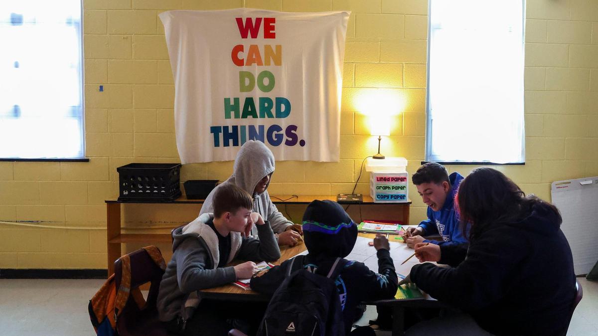 At Lexington Traditional Magnet School, now called Lexington Middle School, students worked together plotting points on a graph to create art in a math class, Tuesday March 4, 2025 in Lexington, Ky. The approximately 300 students in the school are enrolled in the Visual and Performing Arts Hub or Pathways program using arts to prepare students for high school.