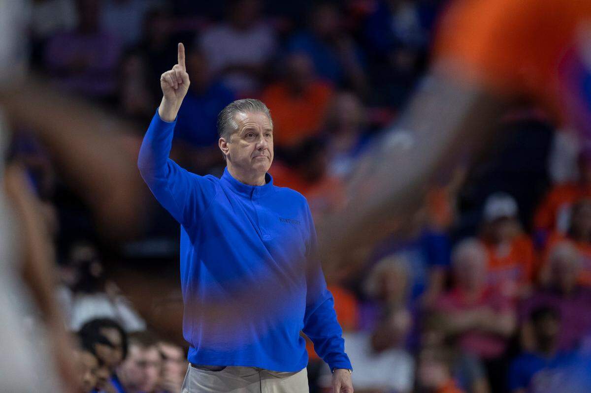 Kentucky head coach John Calipari calls a play during a game against Florida in Gainesville on Feb. 22. The Wildcats are still without a commitment from the 2024 class.