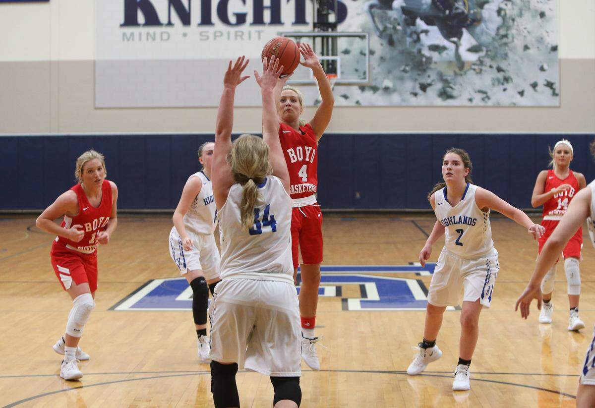 Boyd County’s Savannah Wheeler put up a shot against Highlands on Sunday night at Lexington Catholic. Wheeler scored 29 points in the championship game and was named tournament MVP.