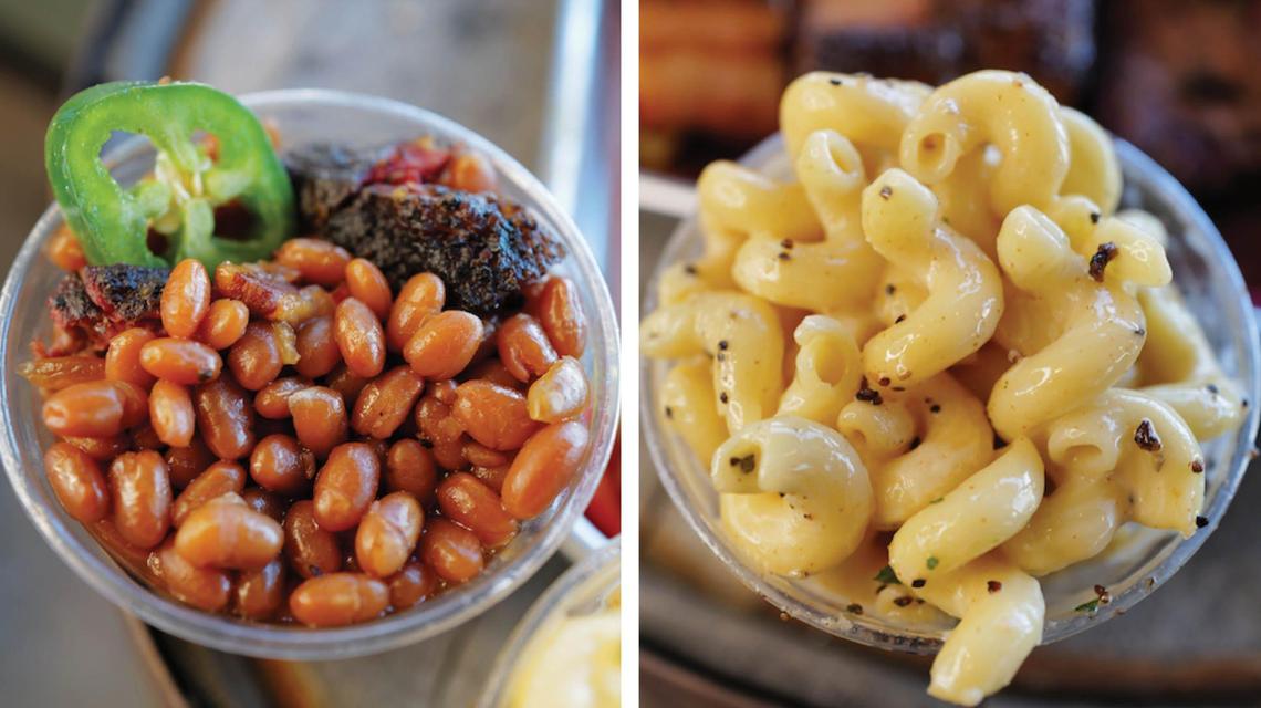 A side of baked beans, left, and mac and cheese from LX BBQ. All the side dishes are homemade at the new Lexington craft barbecue restaurant.