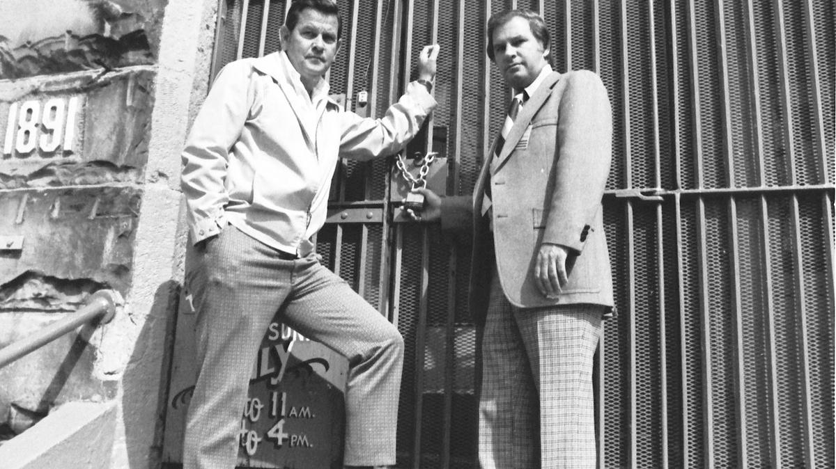 Fayette County Attorney E. Lawson King, left, and Jailer Harold Buchignani, locked up the old Fayette County Jail, built in 1891, on Short Street on October 10, 1976. On Oct. 9, 124 prisoners were transported from the old jail to the new $6.4 million Fayette County Detention Center on Corral Street. By 1989, the new facility, designed to hold 574 inmates was consistently overpopulated and a federal judge ordered the city to fix the problem. Another new jail, capable of holding 1,200 inmates, was opened on Old Frankfort Pike in 2000.