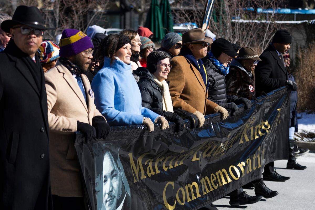 Lexington and Kentucky leaders, including Lexington Mayor Linda Gorton and Kentucky Lieutenant Governor Jacqueline Coleman walk in the Martin Luther King Jr. Freedom March in Lexington, Ky., on Monday, Jan. 20, 2025.