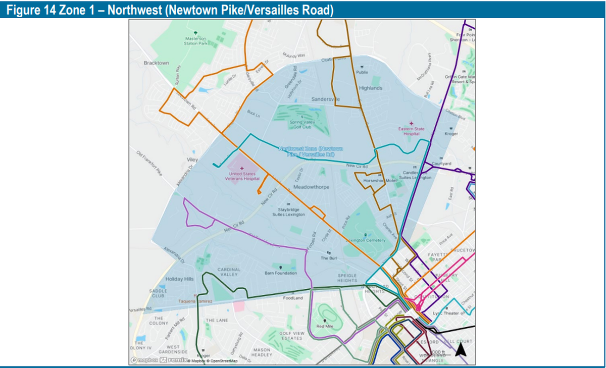 A Lextran study recommended the agency pilot a microtransit service in the area of Northwest Lexington see in blue on this map.