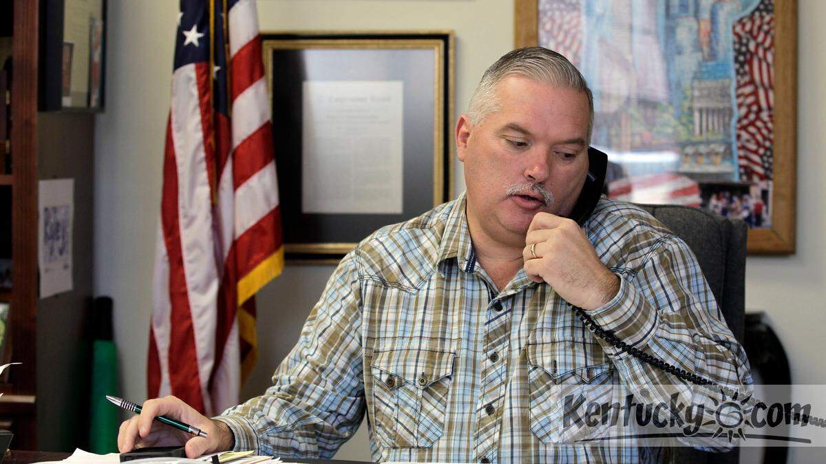 Morgan County Judge-Executive Tim Conley in his office in West Liberty on Feb. 20, 2013. March 2nd was the one-year anniversary of the killer tornado that destroyed much of downtown West Liberty and many houses across Morgan County.