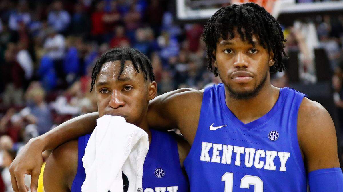 Kentucky forward Keion Brooks, right, comforted teammate Immanuel Quickley after a loss last season. Brooks is serving on three panels that help increase athletes’ awareness of their social platforms.