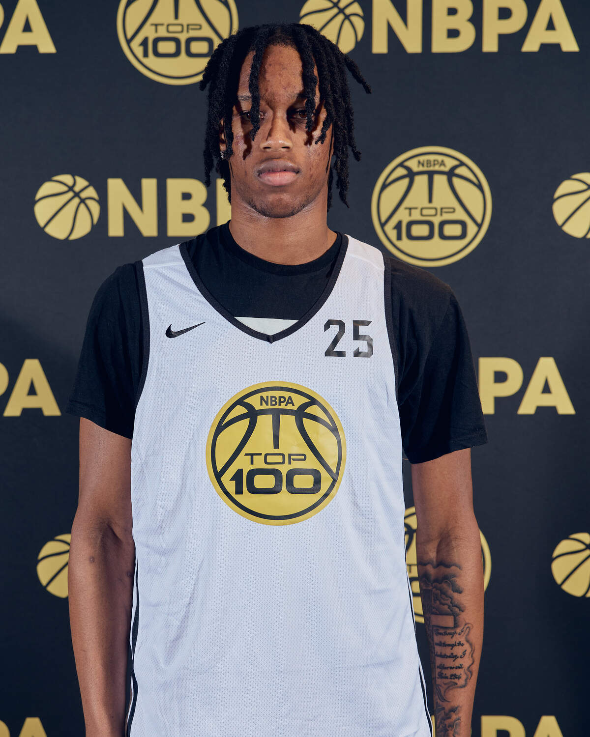 Class of 2027 college basketball recruit King Gibson poses for a headshot during the NBPA Top 100 Camp in June 2026 at the Rock Hill Sports & Event Center in Rock Hill, South Carolina.