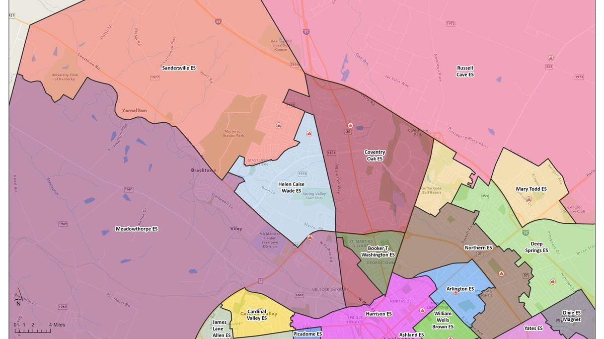 Fayette County Public Schools’ proposed redistricting map for several local elementary schools.