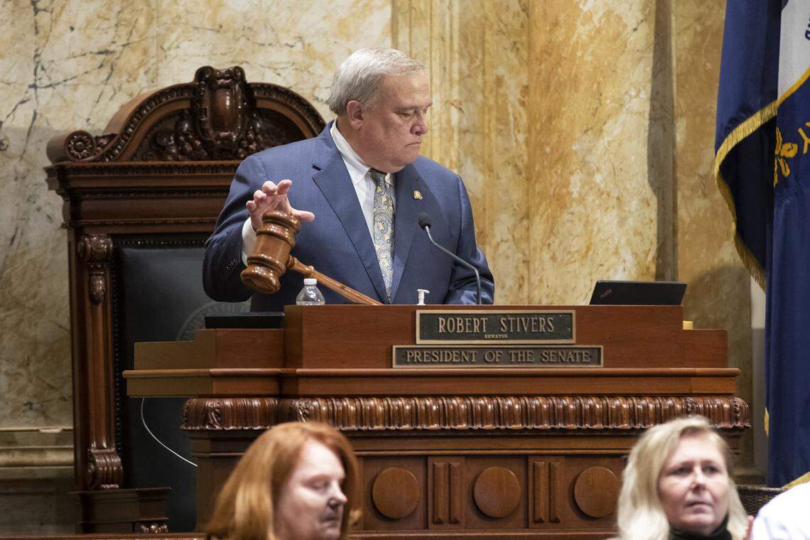 President of the Senate Robert Stivers calls the Senate into session during the opening day of the 2023 legislative session for the Kentucky General Assembly at the Capitol in Frankfort, Ky., Tuesday, January 3, 2023.