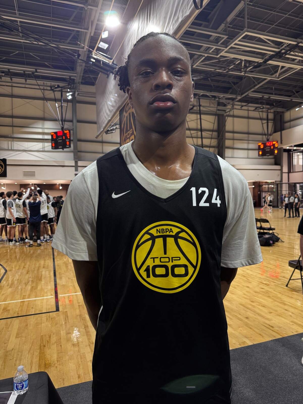 Class of 2027 college basketball recruit Caleb Ourigou poses for a photo at the NBPA Top 100 Camp on Wednesday, June 10, 2026, at the Rock Hill Sports & Event Center in Rock Hill, South Carolina.