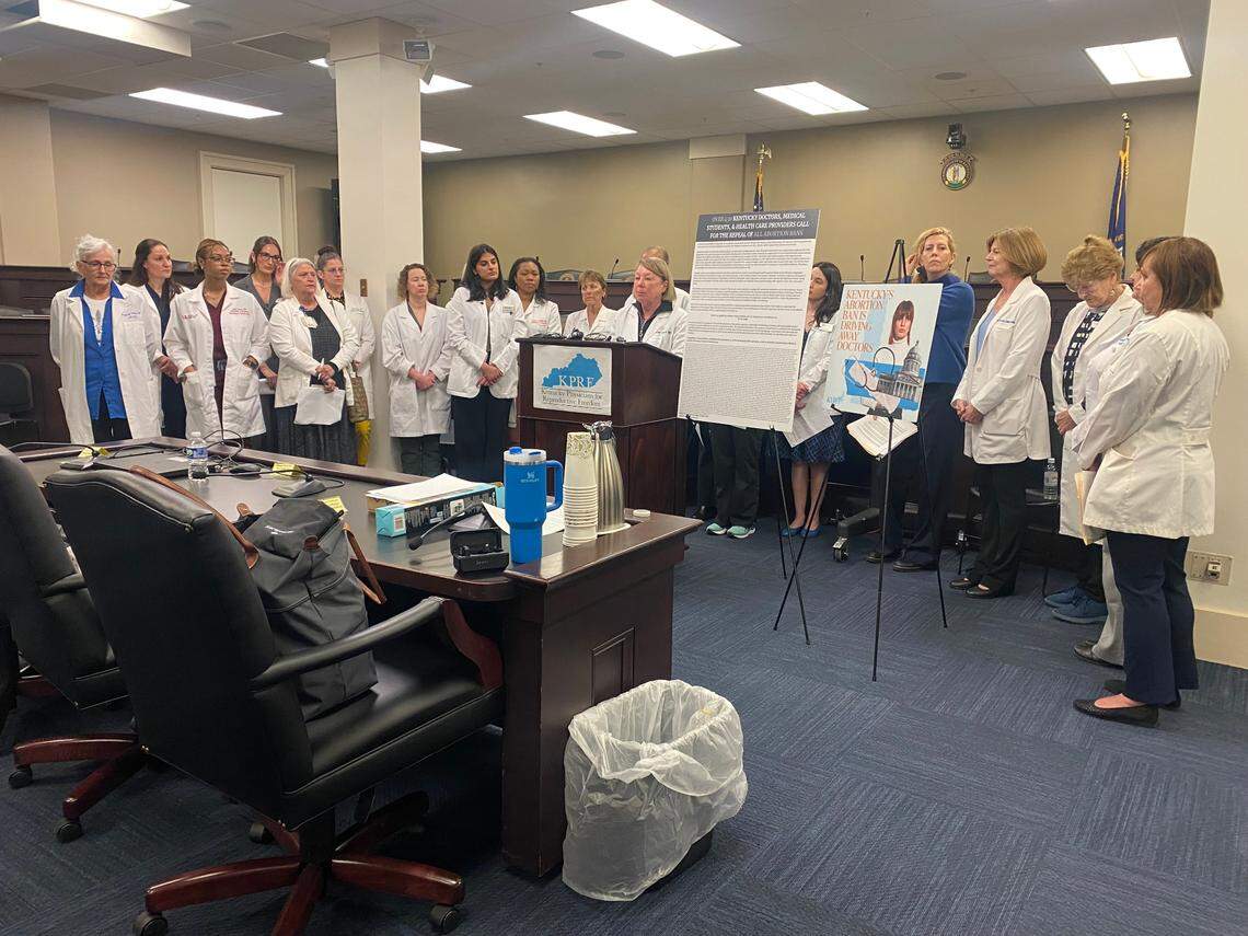 A group of Kentucky health care providers, representing more than 430 providers statewide, including many OBGYNs, gathered in Frankfort Wednesday to call on lawmakers to repeal the state’s strict abortion bans.