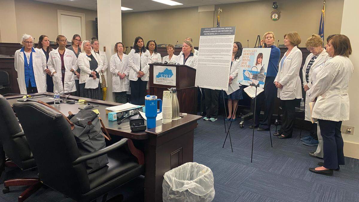 A group of Kentucky health care providers, representing more than 430 providers statewide, including many OBGYNs, gathered in Frankfort Wednesday to call on lawmakers to repeal the state’s strict abortion bans.