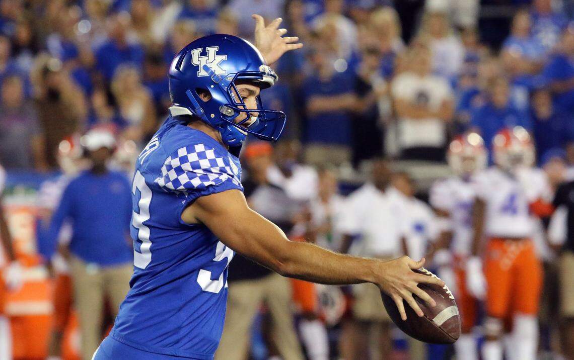 Kentucky Wildcats junior Max Duffy led the nation in punting (48.1 yards a kick) in 2019 and won the Ray Guy Award signifying the nation’s best punter.