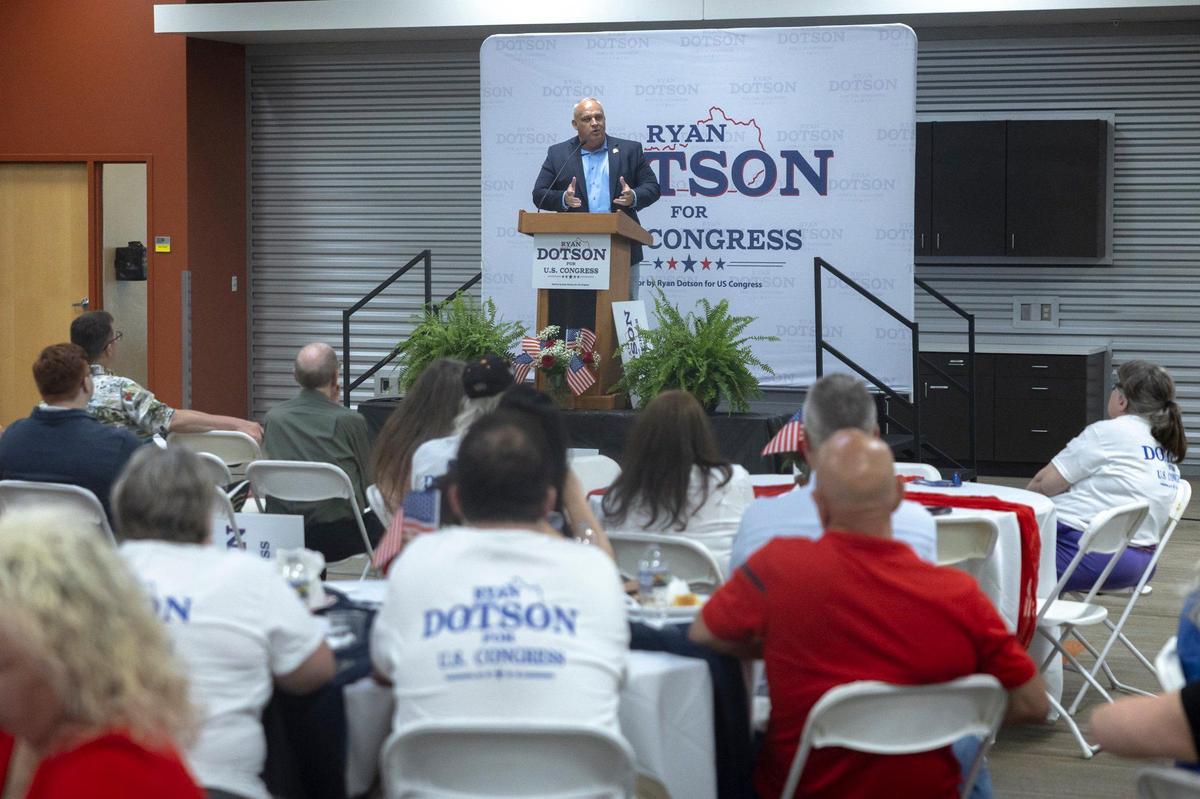 State Rep. Ryan Dotson, R-Winchester, speaks during an event to kickoff his 2026 campaign for the Republican nomination for Congress in Winchester, Ky., Tuesday, June 3, 2025.