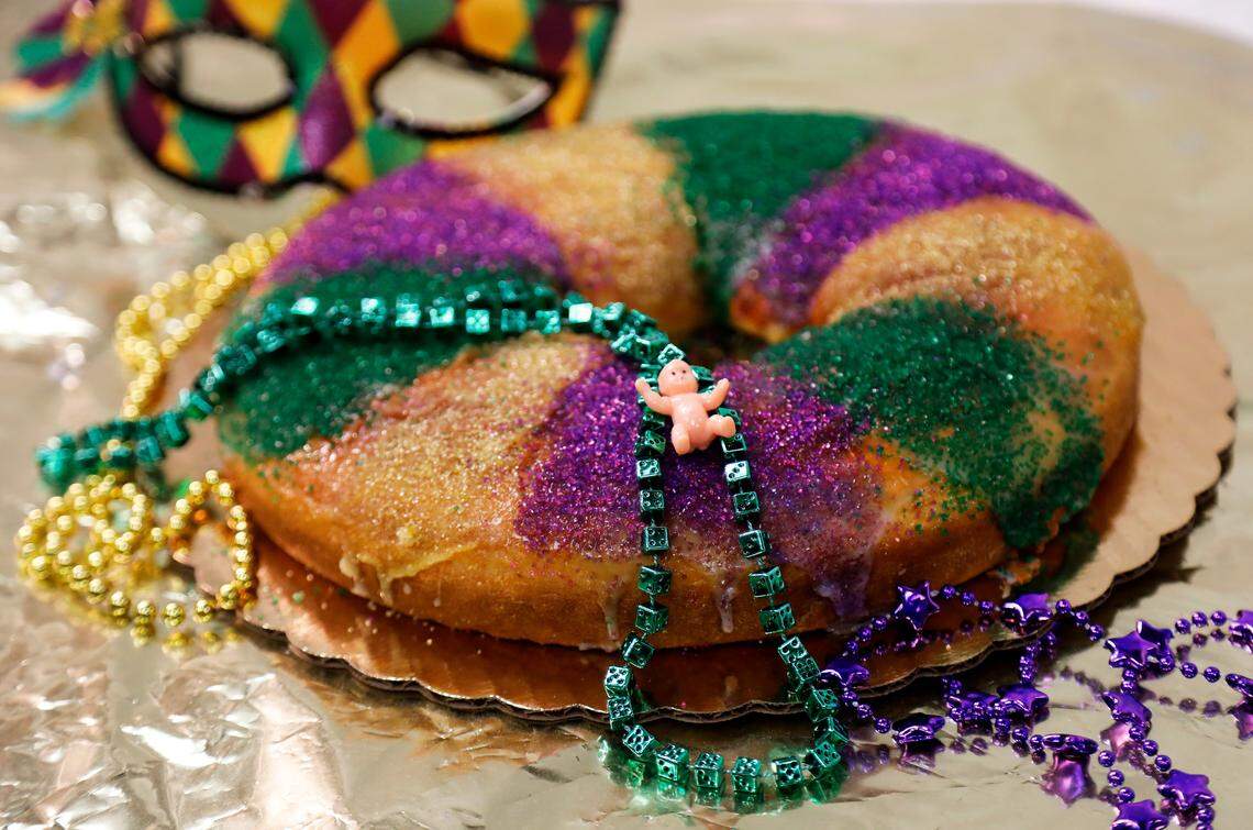 A king cake for Mardi Gras from Martines Pastries, 400 East Third St. in Lexington.