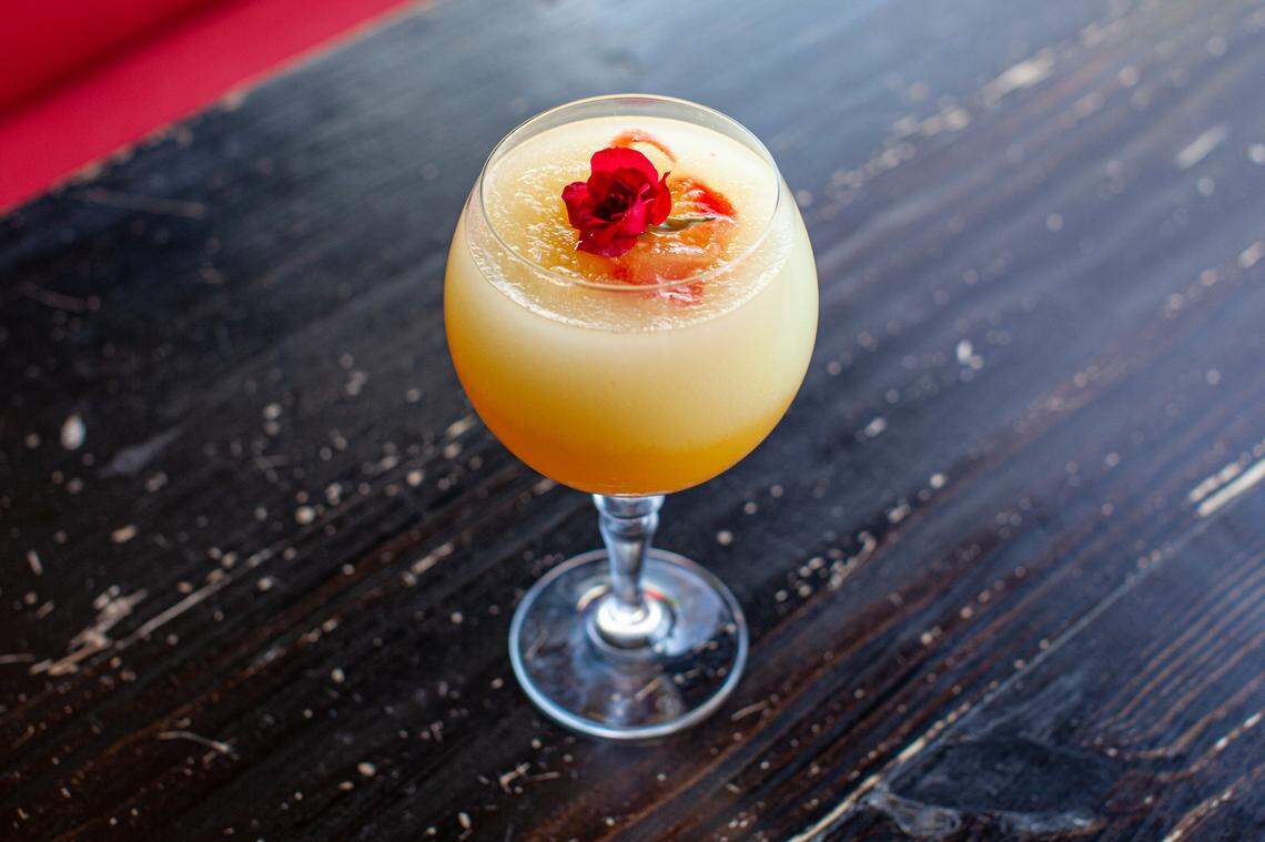 The Little Red Corvette is made with house silver tequila, Grand Marnier, fresh lime juice, sugar water, a splash of OJ, and more. It’s $13, $20 for the Epic Size or $39 for a pitcher.