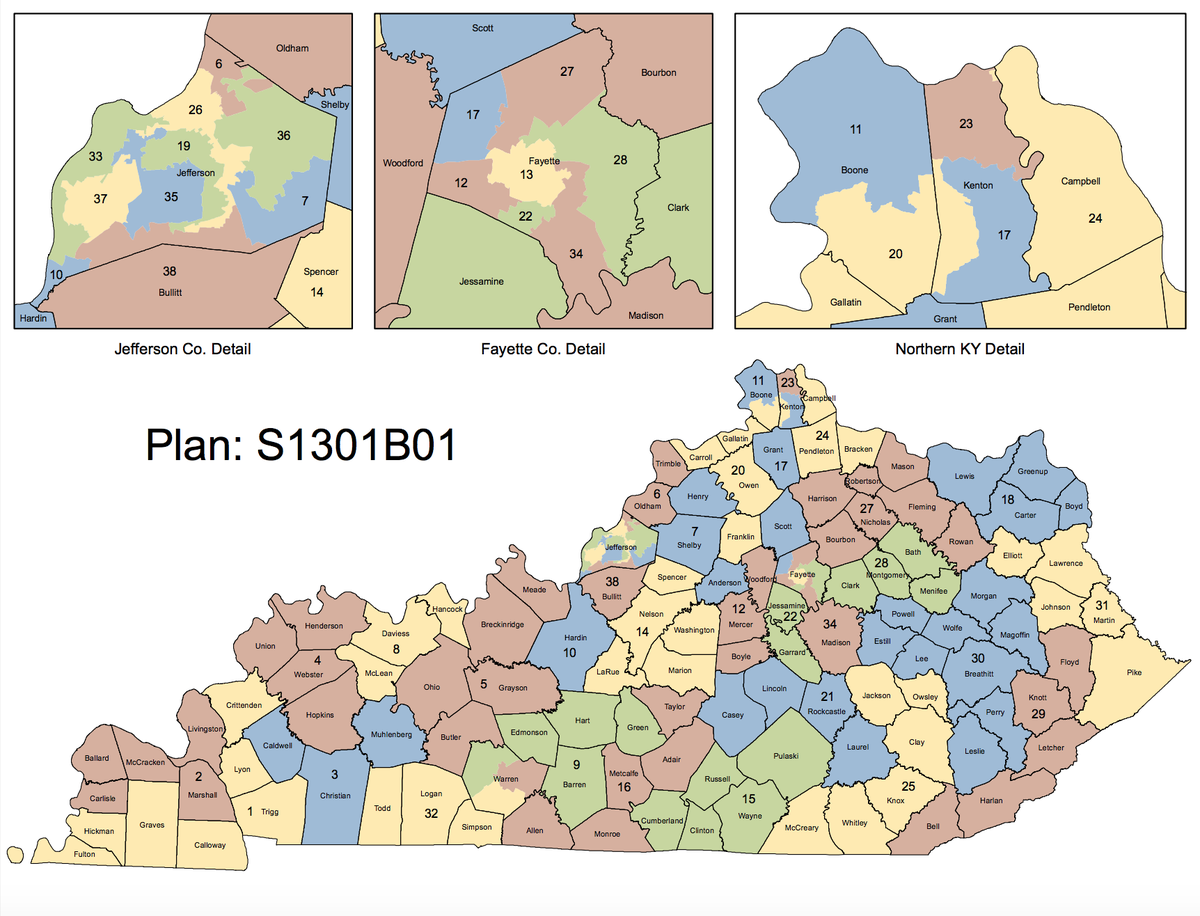 Pictured above is the new Senate map passed by the state legislature on Saturday.