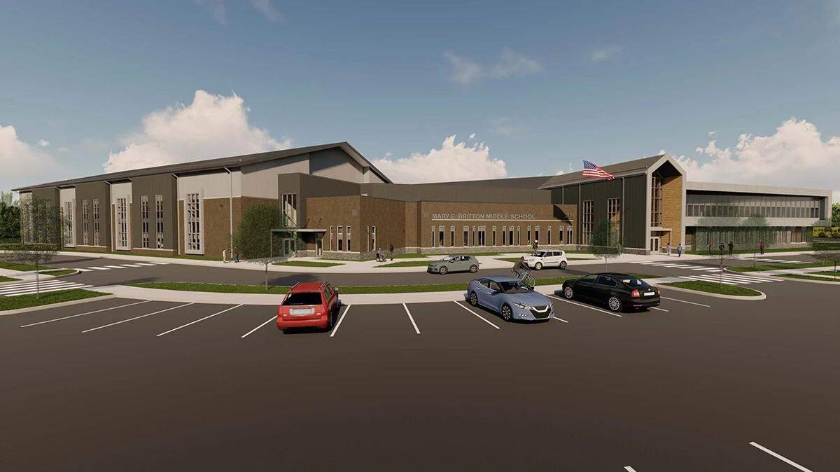 An artist rendering of Mary E. Britton Middle School, scheduled to open in Fayette County in August 2025.