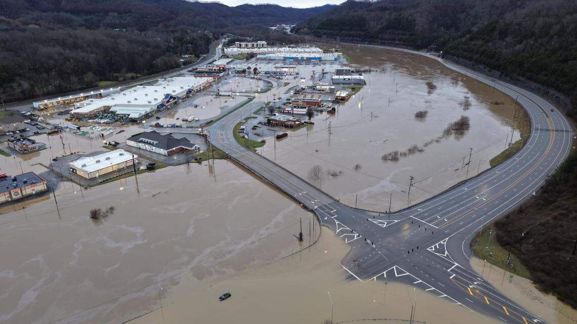 Flooding in Pikeville, Kentucky, on Feb. 16, 2025.