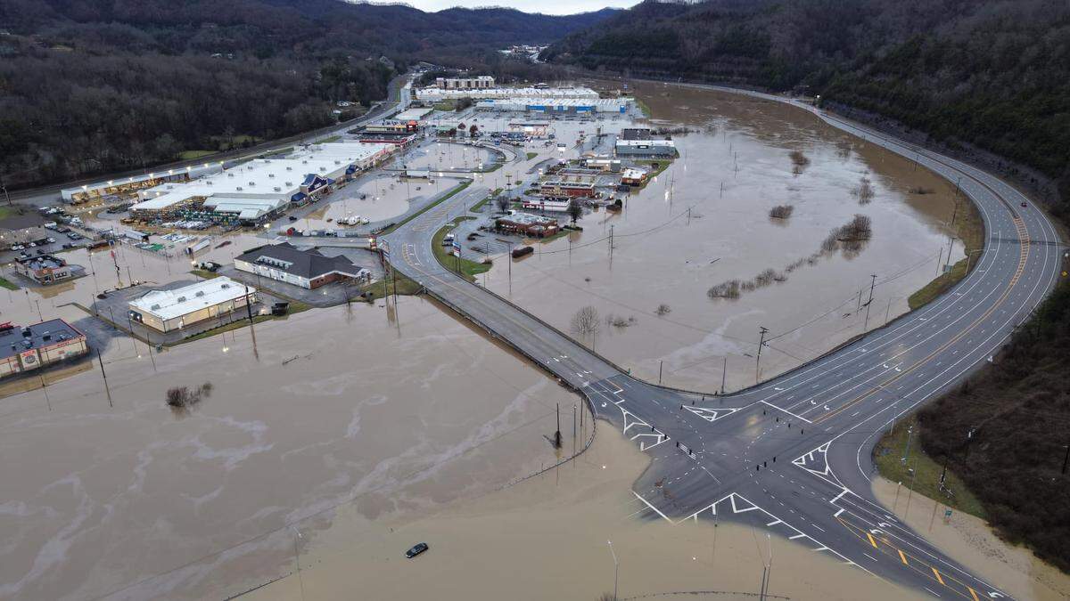 Flooding in Pikeville, Kentucky, on Feb. 16, 2025.