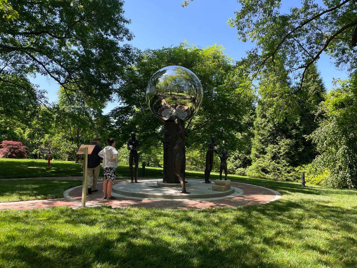 People visiting COVID memorial in Frankfort, which will be formally dedicated on May 24.