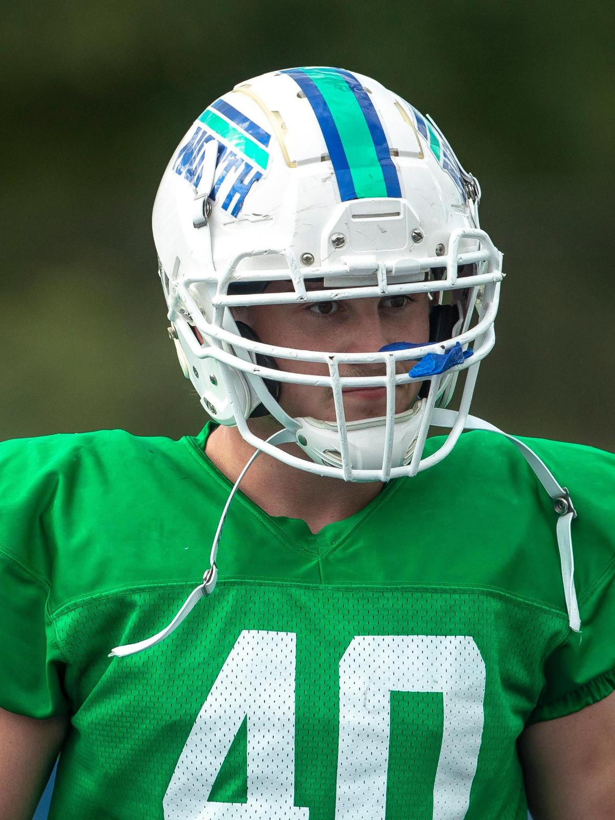 North Laurel High School’s Austin Johnson practices with hi teammates in London, Ky., on Wednesday, Sept. 7, 2022.