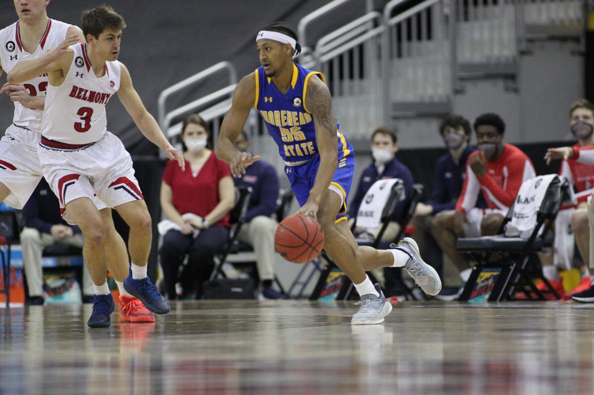 Ta’lon Cooper (55) scored 10 points and hit two of four three-point shots in Morehead State’s 86-71 win over Belmont.