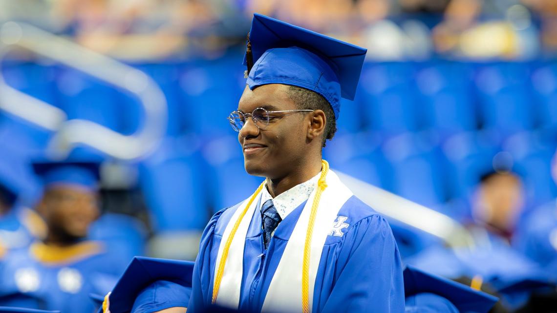 UK grad recognized as the first graduates in his family during the first of two UK graduation ceremonies at Central Bank Center on May 9, 2025, in Lexington, Ky.