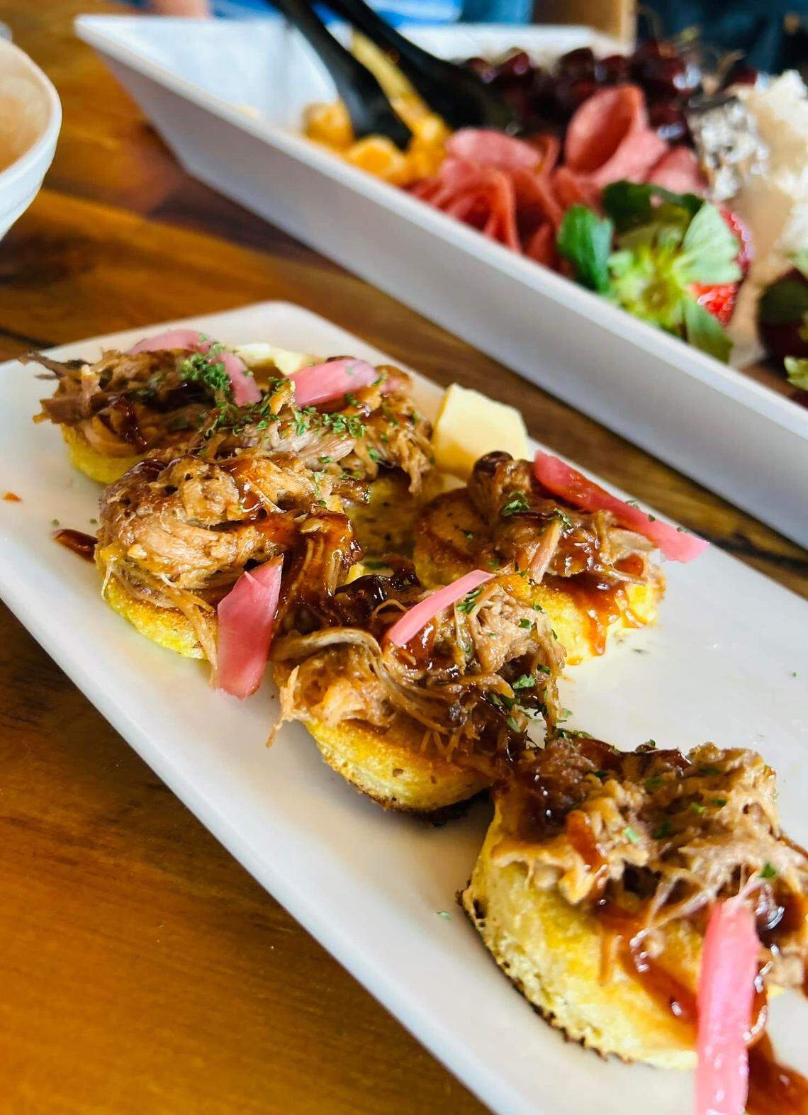 Minton’s, which has moved to National Avenue, is adding appetizers to the menu including Pulled Pork Corn Cakes, cornbread cakes topped with barbecue pork, creamy cole slaw and green onion, $12.