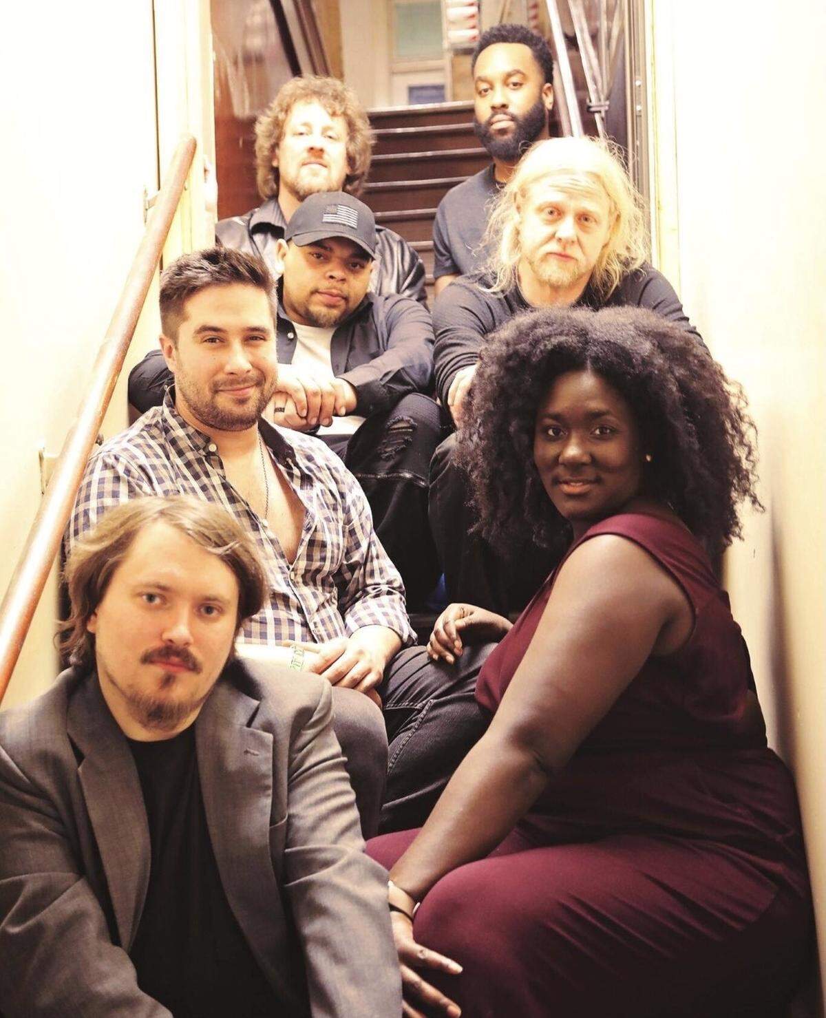 Left from the bottom, Joslyn and the Sweet Compression is Chase Flaming, Trevin Little, Steven Holloman, Marty Charters and Right side, from the bottom, Joslyn Hampton, Smith Donaldson and Rashawn Flaming. The Lexington group plays funk, soul and R&B music.