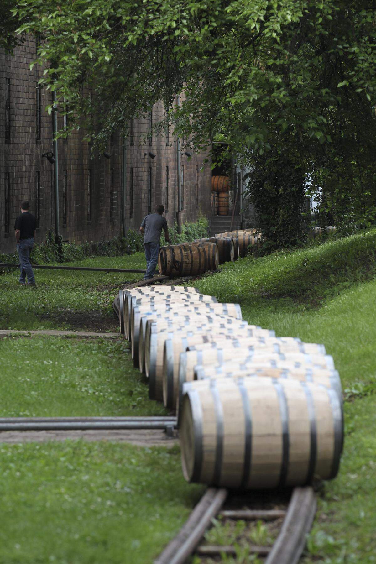 Freshly filled barrels of Woodford Reserve were moved to a storage warehouse at the Woodford Reserve Distillery near Versailles. Brown-Forman has said Canada’s pulling U.S. bourbon and American whiskey off shelves was a disproportionate response.