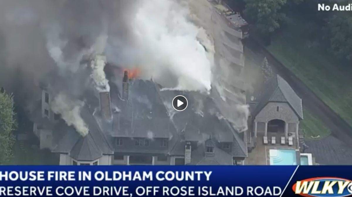 An enormous fire at a large Oldham County house was captured on video by Louisville media, including this image from WLKY, and shown on their Facebook pages and websites.