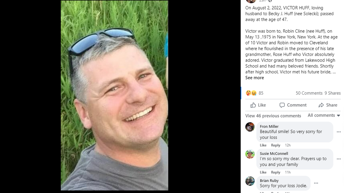 The body of 57-year-old Victor Huff, a missing man from Lakewood, Ohio, was found with gunshot wounds, wrapped in a tarp, his truck nearby, police say.