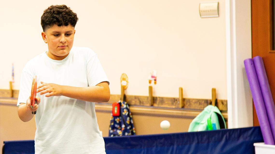 Lexington Table Tennis Club member Diego Medina demonstrates his skills at the Providence Christian Church gymnasium in Nicholasville on June 12.