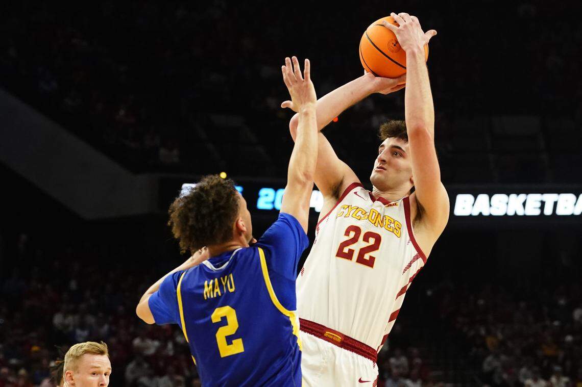 Iowa State junior forward Milan Momcilovic (22) averaged 16.9 points per game for the Cyclones during the 2025-26 season.