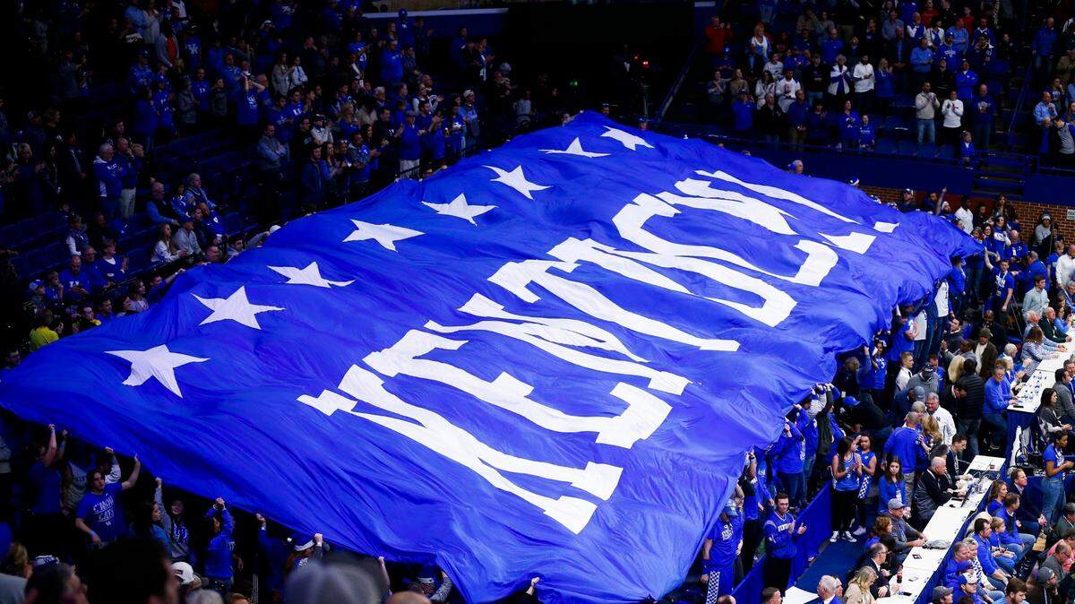 Kentucky fans displayed a banner during team intros during a game against Louisville on Dec. 29, 2017, in Rupp Arena.