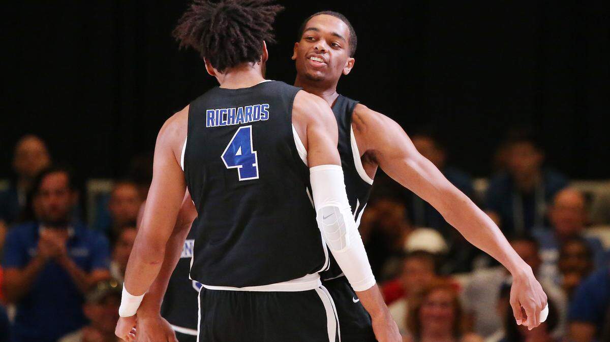 Kentucky’s Nick Richards and PJ Washington paused to celebrate during the Wildcats’ 85-61 exhibition victory over the Bahamas Select Team at the Atlantis Resort on Wednesday night.