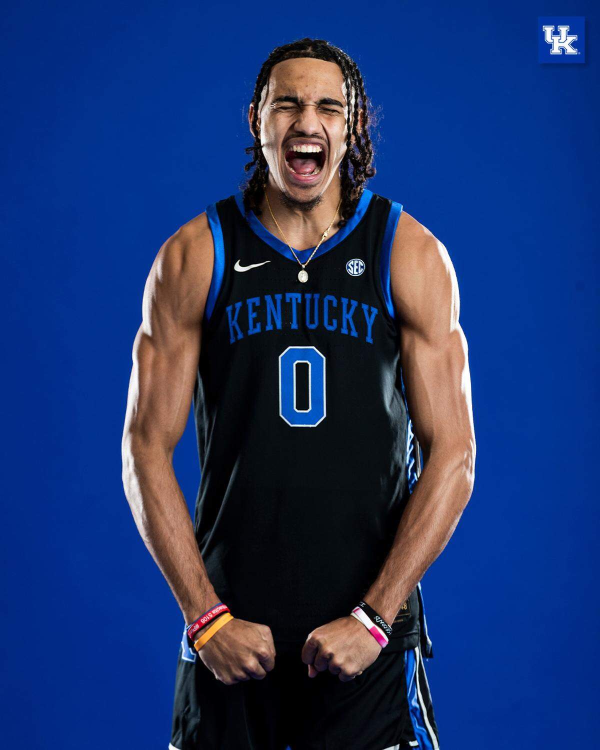 Kentucky’s Jacob Toppin poses in UK’s new alternate black uniform. UK will wear the new uniform for its Unity Series game on Wednesday night.