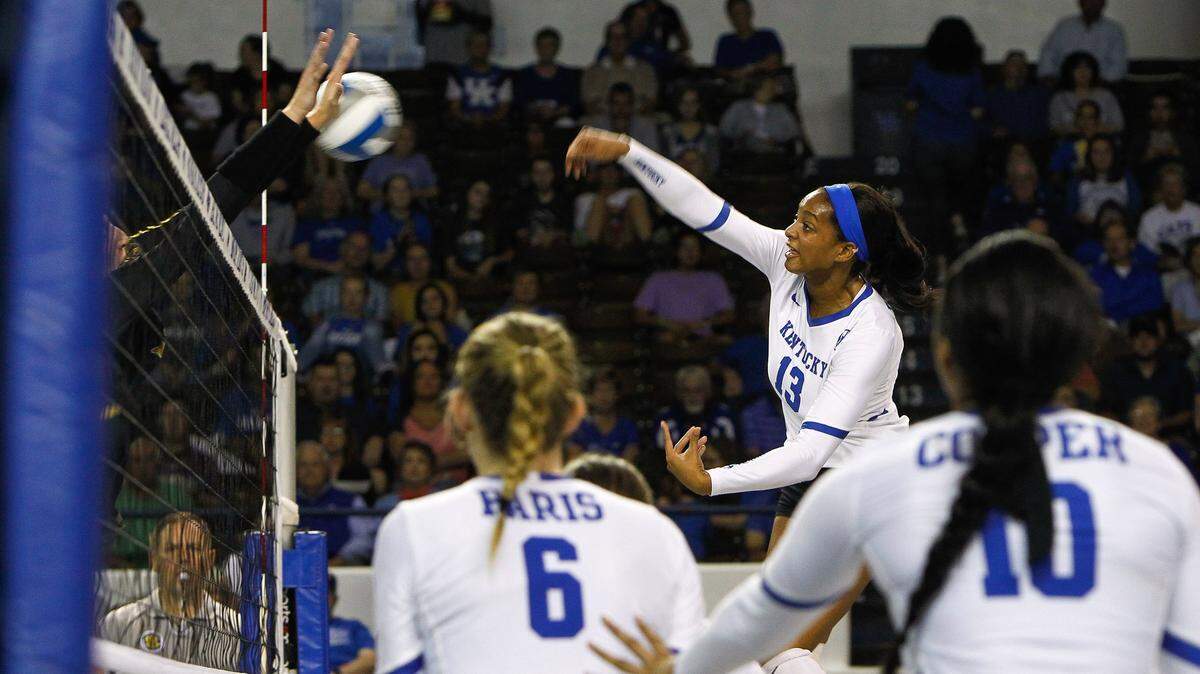 Kentucky’s Leah Edmond had a kill against Missouri earlier this year. Kentucky earned the No. 10 overall seed in the NCAA Tournament and hosts Murray State at about 7:30 p.m. Friday in Memorial Coliseum.