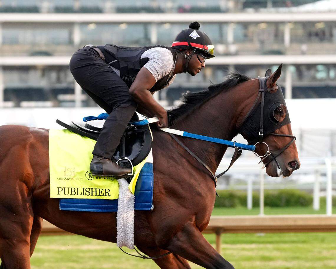 Kentucky Derby hopeful Publisher gallops at Churchill Downs on Thursday.