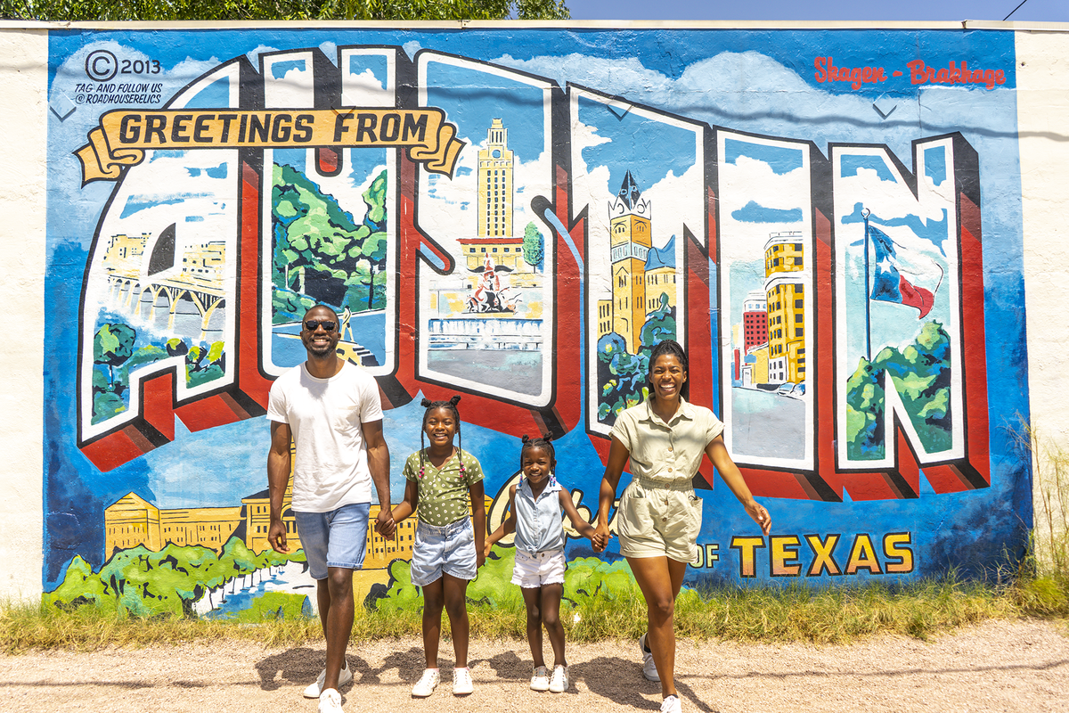 The “Greetings from Austin” mural is a popular spot for photographs by visitors.