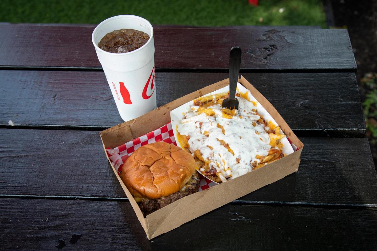 A Big T Burger and bacon ranch fries from Drive-In restaurant in Olive Hill.