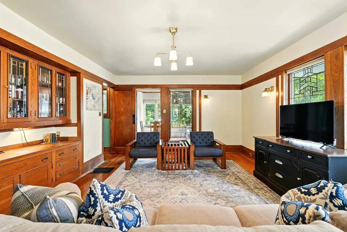 A view of the Zeigler House’s living room, which adjoins the front dining room. The Frankfort home is the only known Frank Lloyd Wright-designed house in the state.