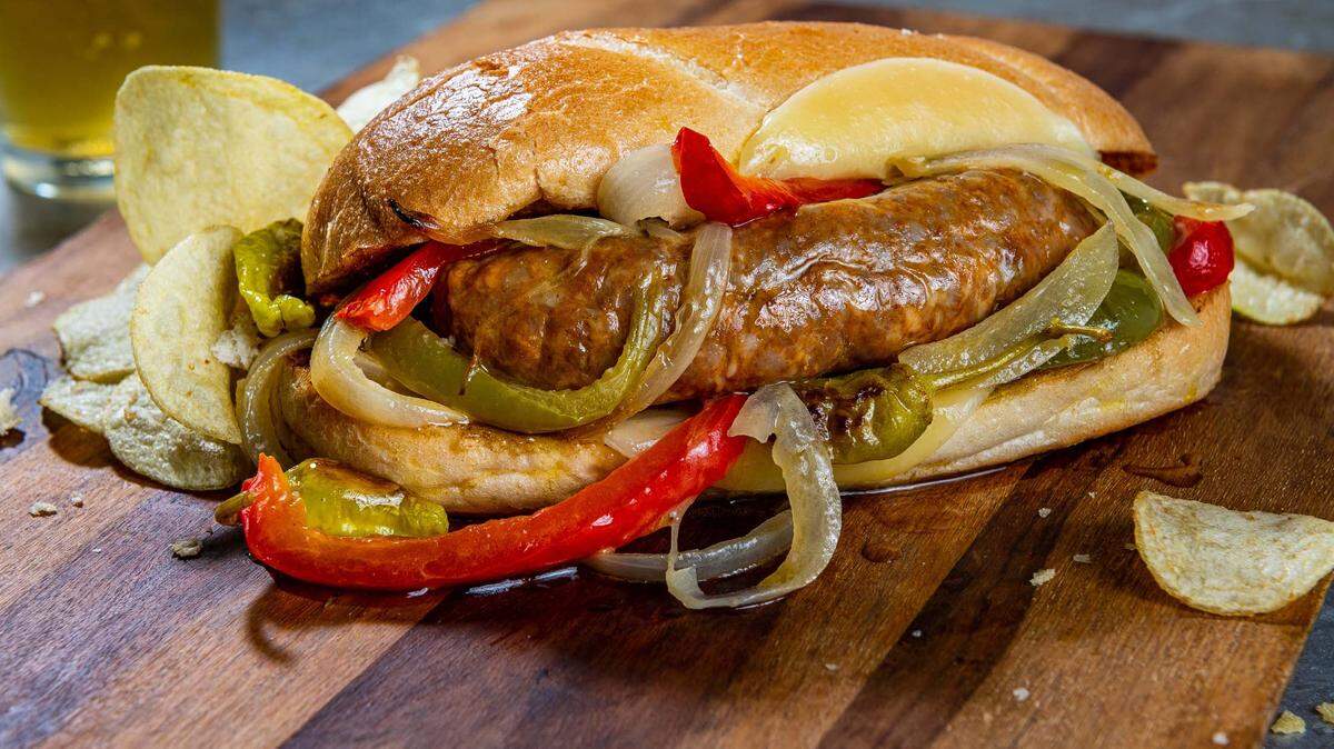 Sheet-pan Italian sausage and pepper sandwiches.