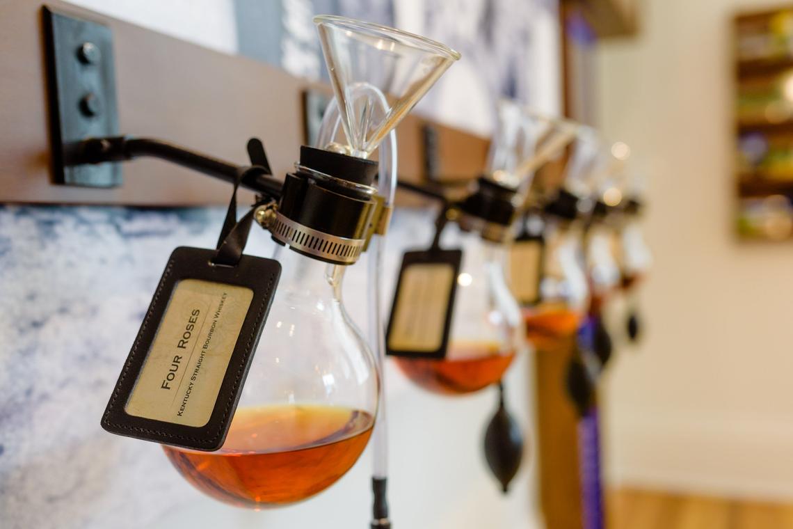 An interactive display at the new VisitLex Visitors Center allows tourists to can sniff the bouquet from five of the Bluegrass region's bourbon makers: Four Roses, Buffalo Trace, Town Branch, Woodford Reserve and Wild Turkey.